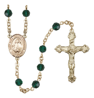14 Karat Gold-Filled 6mm Austrian Crystal Saint Maria Bertilla Boscardin Rosary in Emerald