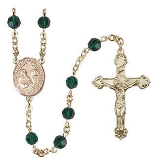 14 Karat Gold-Filled 6mm Austrian Crystal Saint Mary Magdalene of Canossa Rosary in Emerald