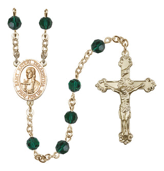 14 Karat Gold-Filled 6mm Austrian Crystal Saint Kateri Tekakwitha Rosary in Emerald