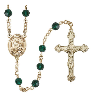 14 Karat Gold-Filled 6mm Austrian Crystal Saint Norbert of Xanten Rosary in Emerald
