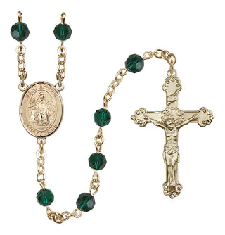14 Karat Gold-Filled 6mm Austrian Crystal Saint Ephrem Rosary in Emerald