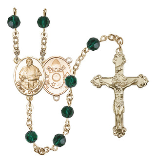 14 Karat Gold-Filled 6mm Austrian Crystal Pope Francis Rosary in Emerald
