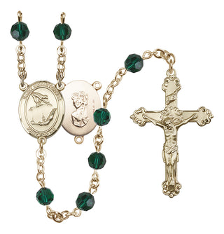 14 Karat Gold-Filled 6mm Austrian Crystal Saint Christopher/Gymnastics Rosary in Emerald