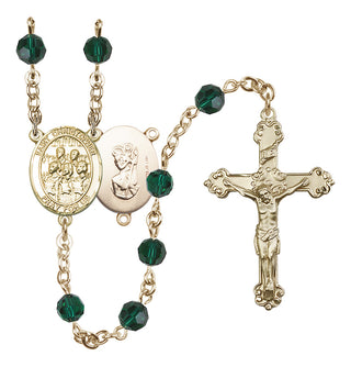 14 Karat Gold-Filled 6mm Austrian Crystal Saint Christopher / Choir Rosary in Emerald