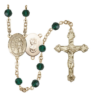 14 Karat Gold-Filled 6mm Austrian Crystal Saint Christopher / Karate Rosary in Emerald