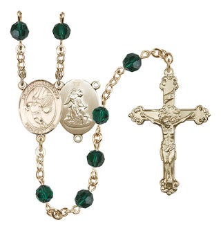 14 Karat Gold-Filled 6mm Austrian Crystal Guardian Angel/Basketball Rosary in Emerald