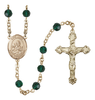 14 Karat Gold 6mm Austrian Crystal San Jose Rosary in Emerald