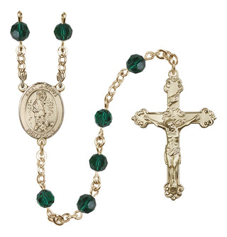 14 Karat Gold 6mm Austrian Crystal Saint Lazarus Rosary in Emerald