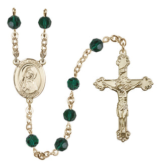 14 Karat Gold 6mm Austrian Crystal Saint Monica Rosary in Emerald