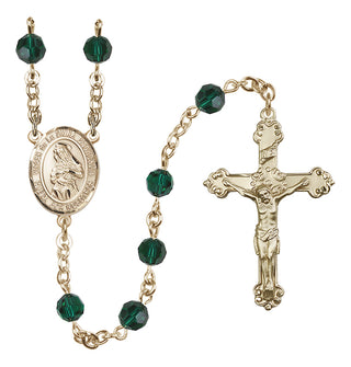 14 Karat Gold 6mm Austrian Crystal Virgen de la Divina Providencia Rosary in Emerald