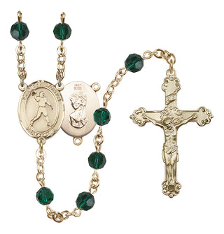 14 Karat Gold 6mm Austrian Crystal Saint Christopher/Football Rosary in Emerald