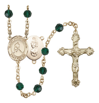 14 Karat Gold 6mm Austrian Crystal Saint Christopher/Ice Hockey Rosary in Emerald
