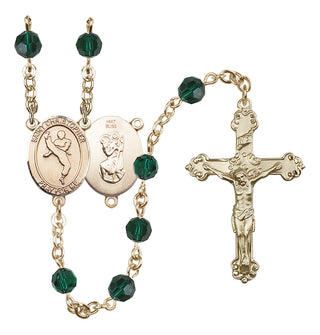14 Karat Gold 6mm Austrian Crystal Saint Christopher/Martial Arts Rosary in Emerald
