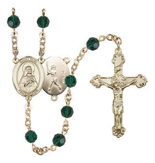 14 Karat Gold 6mm Austrian Crystal Saint Rita / Baseball Rosary in Emerald