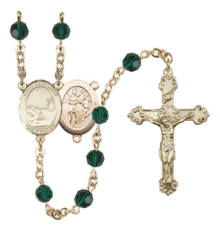 14 Karat Gold 6mm Austrian Crystal Saint Sebastian / Fishing Rosary in Emerald