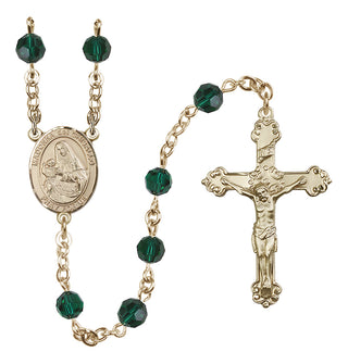 14 Karat Gold 6mm Austrian Crystal Madonna del Ghisallo Rosary in Emerald
