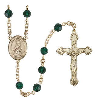 14 Karat Gold 6mm Austrian Crystal Saint Matilda Rosary in Emerald