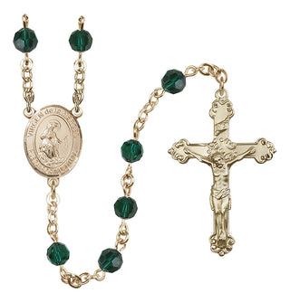14 Karat Gold 6mm Austrian Crystal Virgen de la Merced Rosary in Emerald