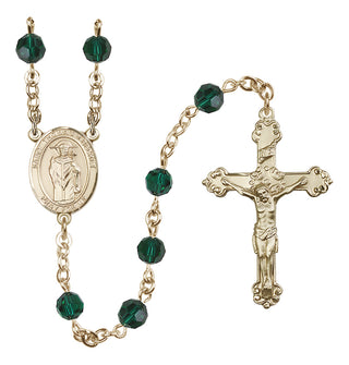 14 Karat Gold 6mm Austrian Crystal Saint Thomas A Becket Rosary in Emerald