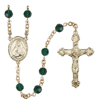 14 Karat Gold 6mm Austrian Crystal Saint Rose Philippine Duchesne Rosary in Emerald