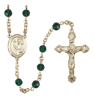 14 Karat Gold 6mm Austrian Crystal Saint Regis Rosary in Emerald