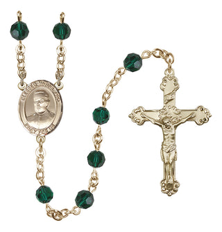14 Karat Gold 6mm Austrian Crystal Blessed Miguel Pro Rosary in Emerald