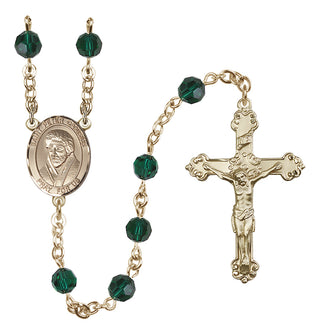 14 Karat Gold 6mm Austrian Crystal Saint Peter Canisius Rosary in Emerald