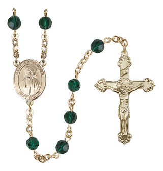 14 Karat Gold 6mm Austrian Crystal Saint Jeanne Jugan Rosary in Emerald