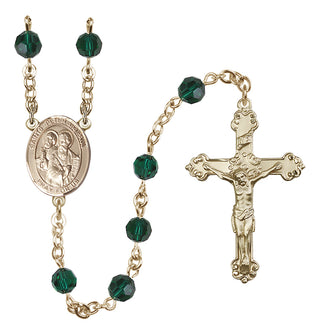 14 Karat Gold 6mm Austrian Crystal Saints Peter & Paul Rosary in Emerald