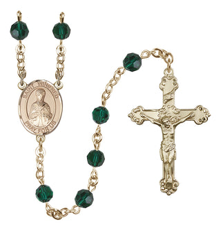 14 Karat Gold 6mm Austrian Crystal Saint Winifred of Wales Rosary in Emerald