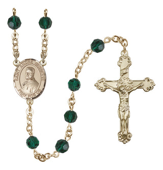 14 Karat Gold 6mm Austrian Crystal Saint Andre Bessette Rosary in Emerald