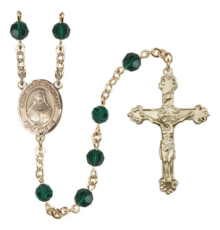 14 Karat Gold 6mm Austrian Crystal Saint Mary Mackillop Rosary in Emerald