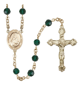 14 Karat Gold 6mm Austrian Crystal Saint Jadwiga of Poland Rosary in Emerald