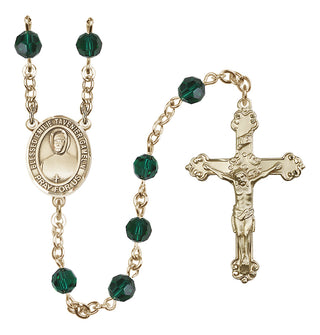 14 Karat Gold 6mm Austrian Crystal Blessed Emilie Tavernier Gamelin Rosary in Emerald