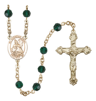 14 Karat Gold 6mm Austrian Crystal Guardian Angel Protector Rosary in Emerald