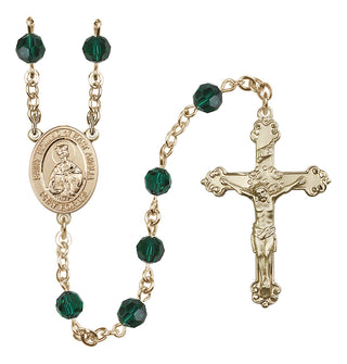 14 Karat Gold 6mm Austrian Crystal Saint Edmund of East Anglia Rosary in Emerald