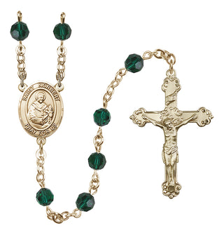 14 Karat Gold 6mm Austrian Crystal Saint Norbert of Xanten Rosary in Emerald