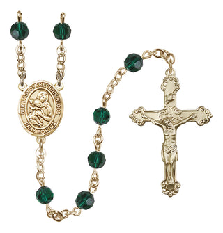 14 Karat Gold 6mm Austrian Crystal Our Lady of the Precious Blood Rosary in Emerald