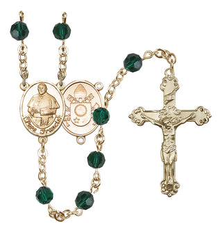 14 Karat Gold 6mm Austrian Crystal Pope Francis Rosary in Emerald