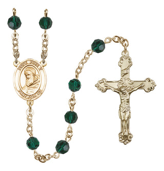 14 Karat Gold 6mm Austrian Crystal Pope Pius V Rosary in Emerald