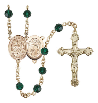 14 Karat Gold 6mm Austrian Crystal Saint Sebastian / Choir Rosary in Emerald