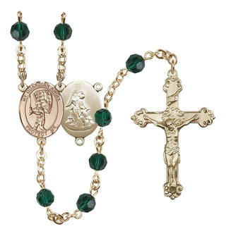 14 Karat Gold 6mm Austrian Crystal Guardian Angel/Baseball Rosary in Emerald