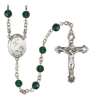 Sterling Silver 6mm Austrian Crystal Saint Charles Borromeo Rosary in Emerald