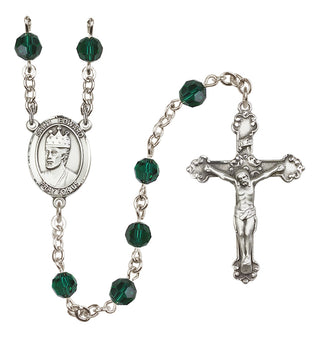 Sterling Silver 6mm Austrian Crystal Saint Edward the Confessor Rosary in Emerald