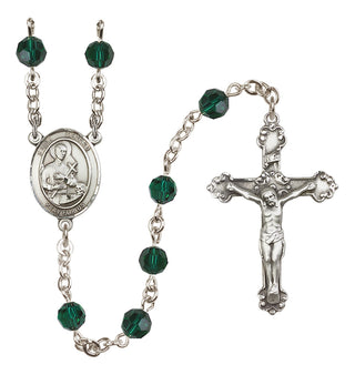 Sterling Silver 6mm Austrian Crystal Saint Gerard Majella Rosary in Emerald