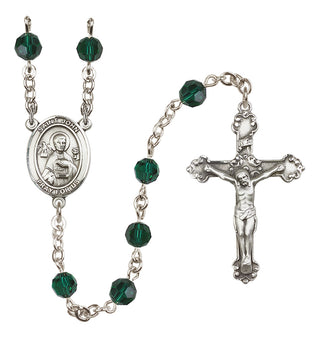 Sterling Silver 6mm Austrian Crystal Saint John the Apostle Rosary in Emerald