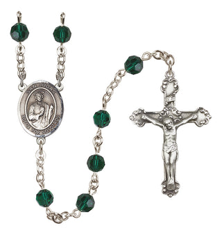 Sterling Silver 6mm Austrian Crystal San Judas Rosary in Emerald