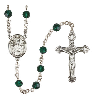 Sterling Silver 6mm Austrian Crystal Saint Leo the Great Rosary in Emerald
