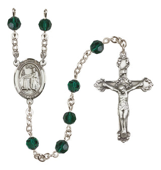 Sterling Silver 6mm Austrian Crystal Saint Valentine of Rome Rosary in Emerald