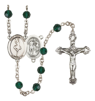 Sterling Silver 6mm Austrian Crystal Saint Sebastian/Dance Rosary in Emerald